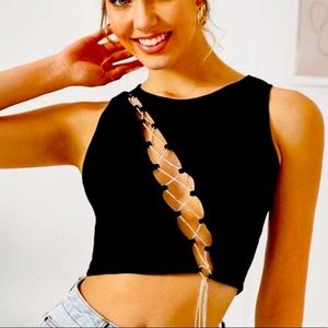 Rhinestone Lace Up Cutout Front Crop Top